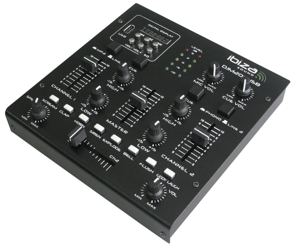 2-Kanal Mischpult IBIZA DJM200USB Bluetooth, USB, Effektgenerator
