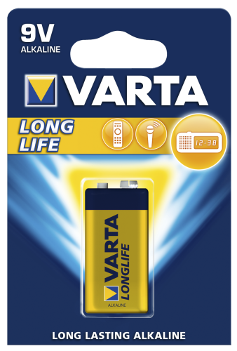 9V-Batterie VARTA LONGLIFE Alkaline, 1,5 V, 1er-Blister
