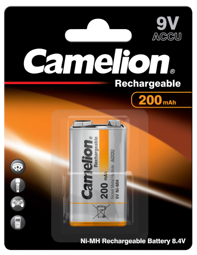 Block-Akku CAMELION, 200mAh, Typ 9V Block, NiMH, 1er-Blister
