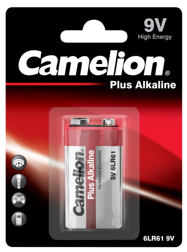 Block-Batterie CAMELION Plus Alkaline 9V, Typ 6F22, 1er Blister
