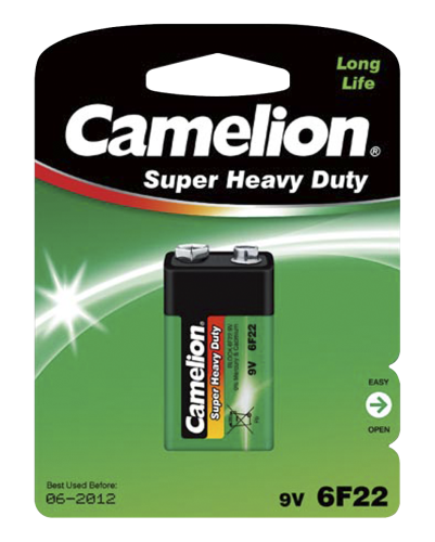 Block-Batterie CAMELION Super Heavy Duty 9 V, Typ 6F22, 1er-Blister
