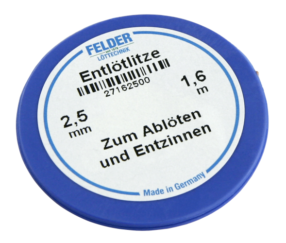 Entlötlitze FELDER, 2,50mm, mit halogenfreiem Flussmittel getränkte Kupferlitze, 1,60m Spule
