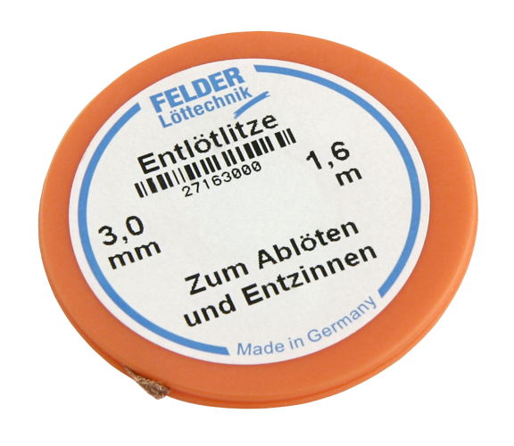 Entlötlitze FELDER, 3,0mm, mit halogenfreiem Flussmittel getränkte Kupferlitze, 1,60m Spule
