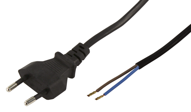 Euro-Netzkabel McPower mit blanken Enden Länge 1,5 m, 2x0,75 mm², schwarz
