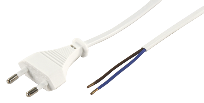 Euro-Netzkabel McPower mit blanken Enden Länge 1,5 m, 2x0,75 mm², weiß
