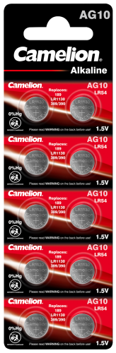 Knopfzelle CAMELION, AG10, 1,5V, Alkaline, 10er-Blister
