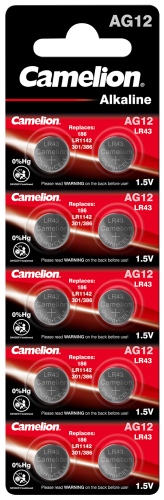 Knopfzelle CAMELION, AG12, 1,5V, Alkaline, 10er-Blister
