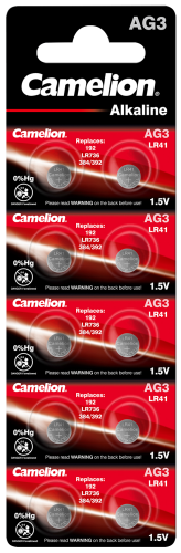 Knopfzelle CAMELION, AG3, 1,5V, Alkaline, 10er-Blister
