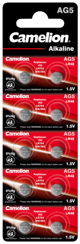 Knopfzelle CAMELION, AG5, 1,5V, Alkaline, 10er-Blister
