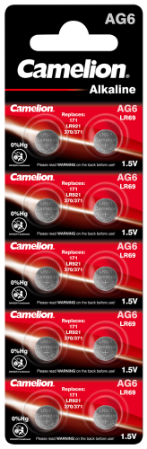 Knopfzelle CAMELION, AG6, 1,5V, Alkaline, 10er-Blister
