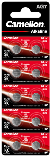 Knopfzelle CAMELION, AG7, 1,5V, Alkaline, 10er-Blister
