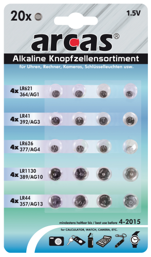 Knopfzellen-Sortiment Alkaline, 20-teilig
