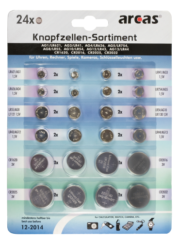 Knopfzellen-Sortiment Alkaline und Lithium, 24-teilig
