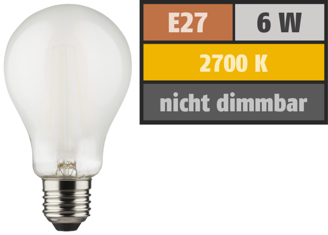 LED Filament Glühlampe, E27, 6W, 810lm, 2700K, warmweiß, matt, 2er Set
