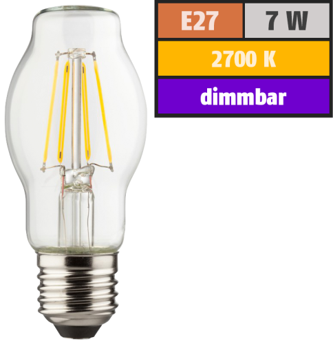 LED Filament Glühlampe, E27 / BTT, 7W, 806lm, 2700K, warmweiß, dimmbar
