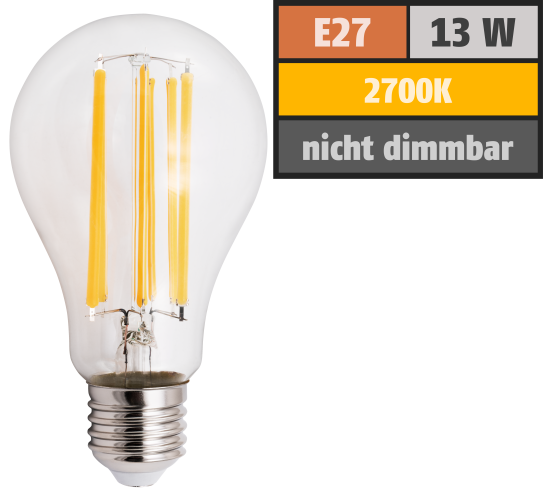 LED Filament Glühlampe McShine Filed, E27, 13W, 1800lm, warmweiß, klar
