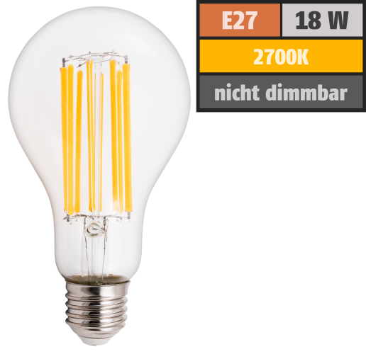 LED Filament Glühlampe McShine Filed, E27, 18W, 2500lm, warmweiß, klar
