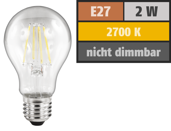 LED Filament Glühlampe McShine Filed, E27, 2W, 200 lm, warmweiß
