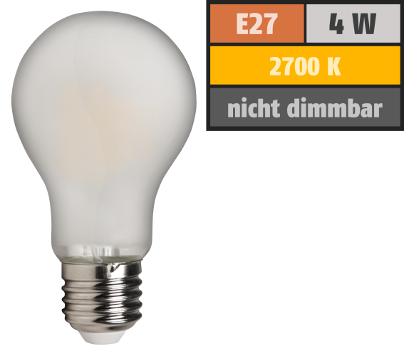 LED Filament Glühlampe McShine Filed, E27, 4W, 420 lm, warmweiß, matt
