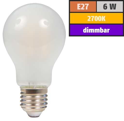 LED Filament Glühlampe McShine Filed, E27, 6W, 540 lm, warmweiß, dimmbar, matt
