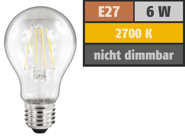 LED Filament Glühlampe McShine Filed, E27, 6W, 630 lm, warmweiß
