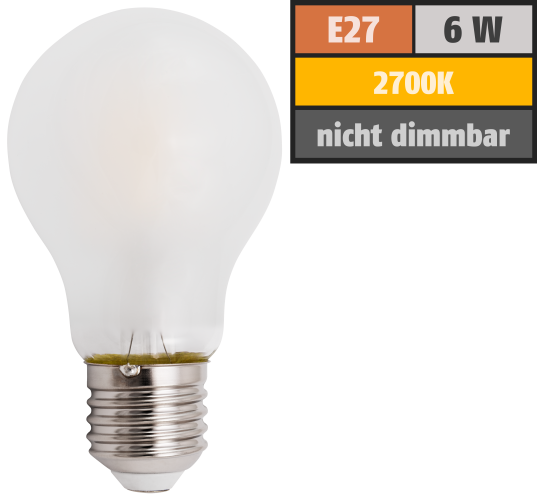 LED Filament Glühlampe McShine Filed, E27, 6W, 630lm, warmweiß, matt
