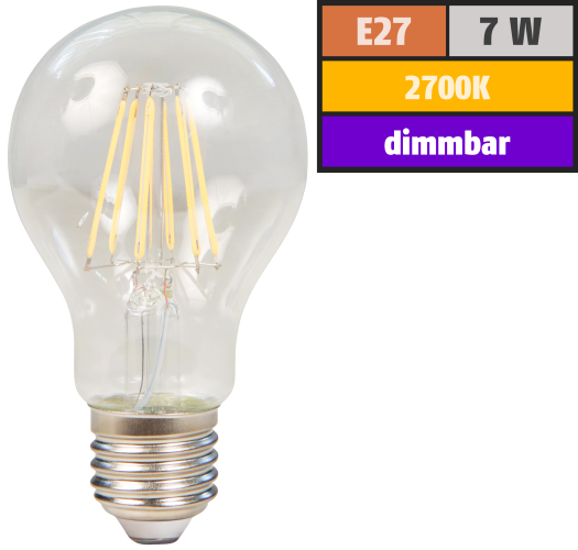 LED Filament Glühlampe McShine Filed, E27, 7W, 800 lm, warmweiß, dimmbar, klar
