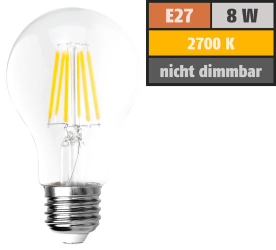 LED Filament Glühlampe McShine Filed, E27, 8W, 1055 lm, warmweiß, klar
