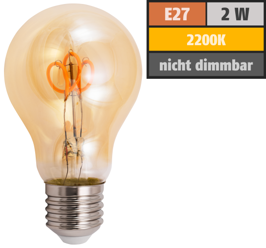 LED Filament Glühlampe McShine Retro E27, 2W, 160lm, warmweiß, goldenes Glas
