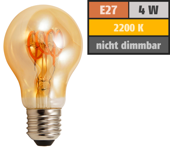 LED Filament Glühlampe McShine Retro E27, 4W, 280lm, warmweiß, goldenes Glas
