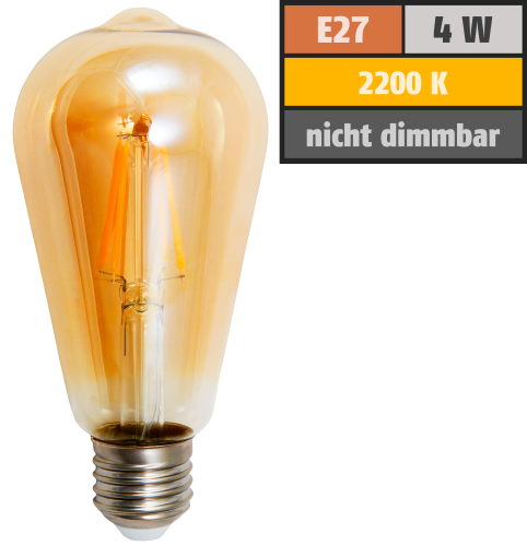 LED Filament Glühlampe McShine Retro E27, 4W, 400lm, warmweiß, goldenes Glas
