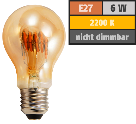 LED Filament Glühlampe McShine Retro E27, 6W, 420lm, warmweiß, goldenes Glas
