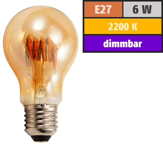LED Filament Glühlampe McShine Retro E27, 6W, 420lm, goldenes Glas, dimmbar
