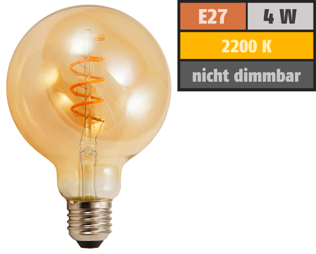 LED Filament Globelampe McShine Retro E27, 4W, 280lm, warmweiß, goldenes Glas
