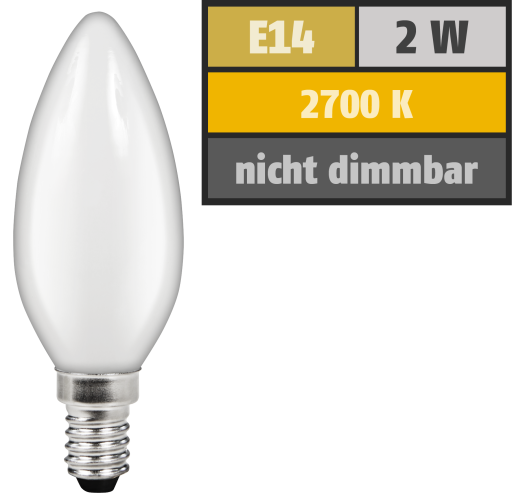 LED Filament Kerzenlampe McShine Filed, E14, 2W, 180 lm, warmweiß, matt
