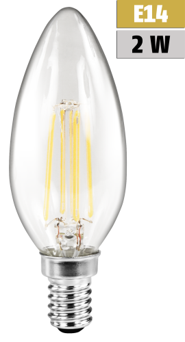 LED Filament Kerzenlampe McShine Filed, E14, 2W, 200 lm, warmweiß, klar
