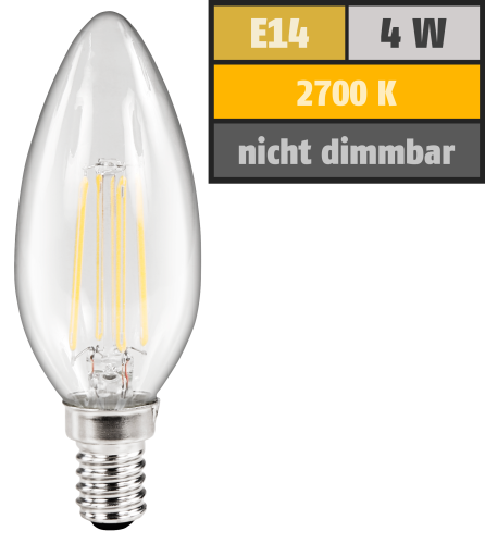 LED Filament Kerzenlampe McShine Filed, E14, 4W, 470 lm, warmweiß, klar
