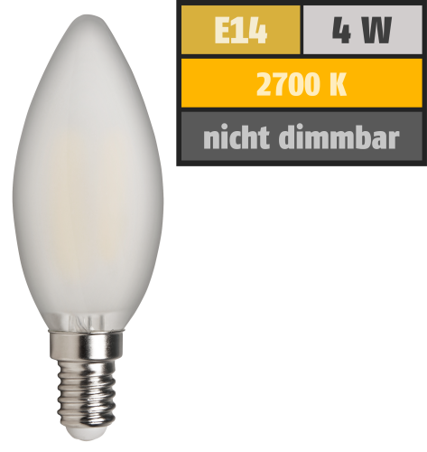 LED Filament Kerzenlampe McShine Filed, E14, 4W, 370 lm, warmweiß, matt
