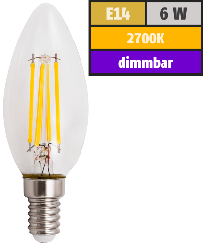 LED Filament Kerzenlampe McShine Filed E14, 6W, 600lm, warmweiß, dimmbar
