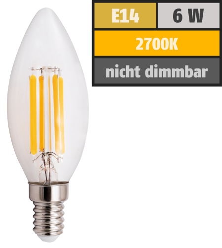 LED Filament Kerzenlampe McShine Filed, E14, 6W, 806 lm, warmweiß, klar
