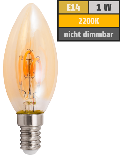 LED Filament Kerzenlampe McShine Retro E14, 1W, 90lm, warmweiß, goldenes Glas
