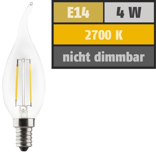 LED Filament Kerzenlampe Windstoß, E14, 4W, 470lm, 2700K, warmweiß
