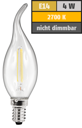 LED Filament Kerzenlampe Windstoß McShine, E14, 4W, 470lm, warmweiß, klar
