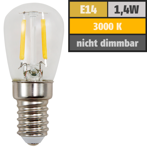 LED Filament Kolbenlampe McShine, E14, 1,4W, 120lm, 26x60mm, warmweiß
