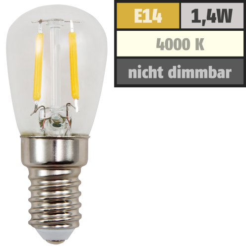 LED Filament Kolbenlampe McShine, E14, 1,4W, 120lm, 26x60mm, neutralweiß
