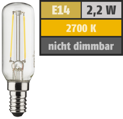 LED Filament Röhrenform, E14 / T25, 2,2W, 250lm, 2700K, warmweiß
