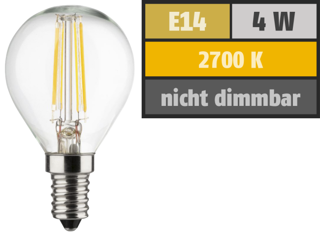 LED Filament Tropfenlampe, E14, 4W, 470lm, 2700K, warmweiß, 3er Set
