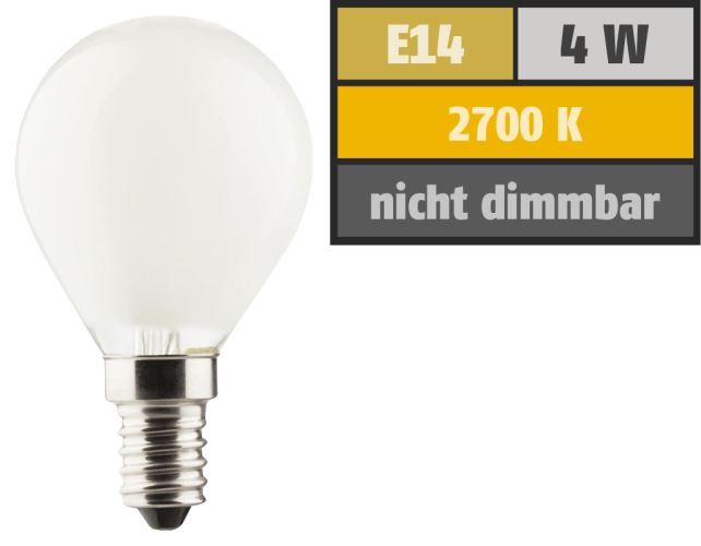 LED Filament Tropfenlampe, E14, 4W, 470lm, 2700K, warmweiß, matt, 3er Set
