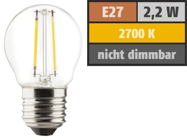 LED Filament Tropfenlampe, E27, 2,2W, 250lm, 2700K, warmweiß
