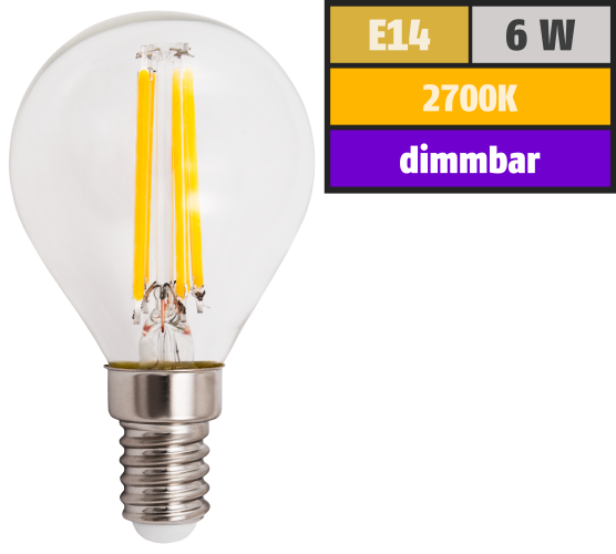 LED Filament Tropfenlampe McShine Filed E14, 6W, 600lm, warmweiß, dimmbar
